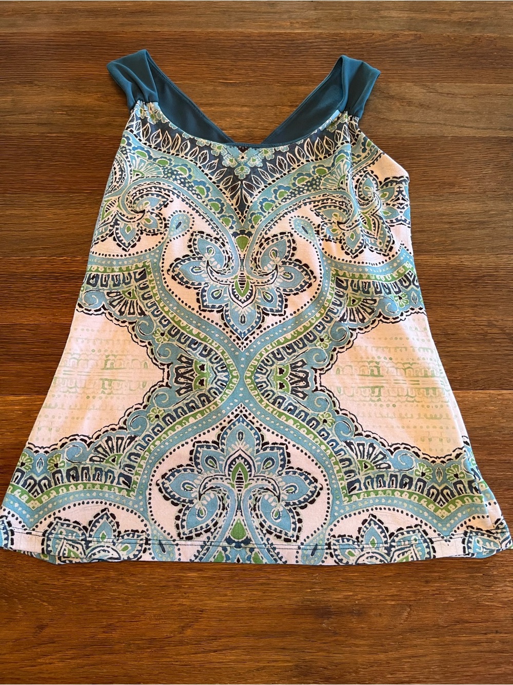 Prana Teal and White Paisley Print Tank Top